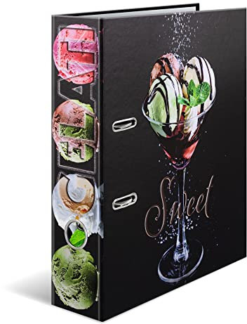 HERMA Ordner A4 Eiscreme, 7 cm breit, Rezeptordner zum Selberschreiben und Abheften, Küchen Motiv Rezeptbuch mit glänzender Veredelung und Innendruck für Kochrezepte