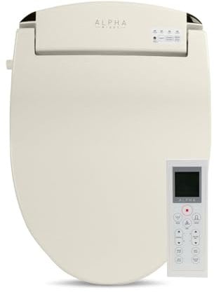 ALPHA BIDET JX2 länglicher Bidet-Toilettensitz, beige, endloses warmes Wasser, NEU* Schüsselnebel, LED-Licht, leiser Betrieb, kabellose Fernbedienung, Edelstahldüse, sitzbarer Deckel
