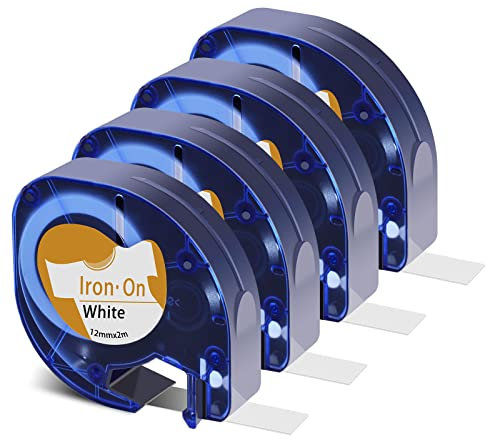 USUPERINK LetraTag Stoffetiketten, kompatibel mit Dymo, zum Aufbügeln, für Kleidung, 18771, Nachfüllpackungen, Schwarz auf Weiß, für LT Letra Tag 200B LT-100H LT-110T Etikettendrucker, 4 Stück