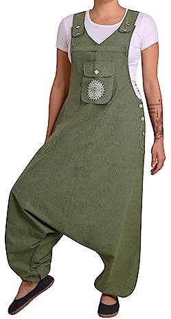 virblatt - Salopette da donna e tuta da uomo Goa | Unisex | tuta hippie donna tuta harem pantaloni premaman, verde, S-M