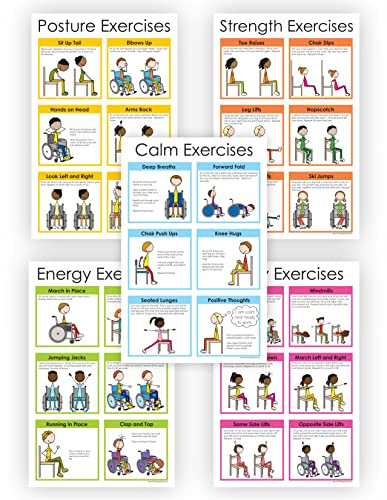 Poster Chair Exercises and Yoga Calm – Kids Work Out for Sensory Classroom Tools Collection – Fünf Fitness-Poster 27,9 x 43,2 cm