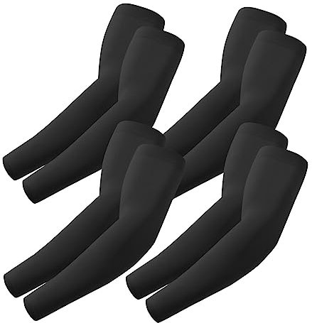 ROXUN 4 paia di manicotti per braccia, raffreddamento, protezione solare UV, sport, compressione per uomo/donna, 4 nero, taglia unica