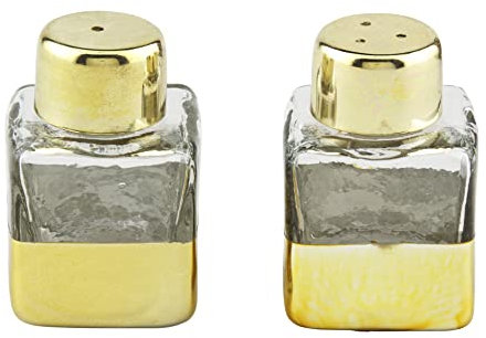 Mud Pie Gold Glass Salt And Pepper Shakers, 2 x 1 1/2