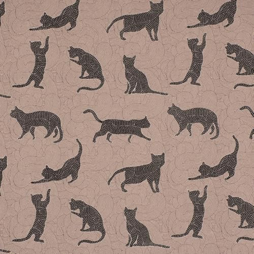 SCHÖNER LEBEN. Dekostoff Halb-Panama Leinenlook Katzen Grafik schwarz grau 155cm