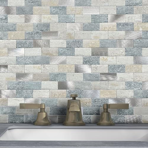 M MOFIT Selbstklebende Wandfliesen Küche Backstein Mosaik,Abziehen und Aufkleben Fliesenaufkleber Matt(10 Blatt,Blau Grau)