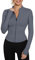 IECCP Gym Tops Women Long Sleeve Running T-Shirt Half Zip Workout Cropped Tops Fitness Yoga T Shirt with Thumb Holes Gray Blue L