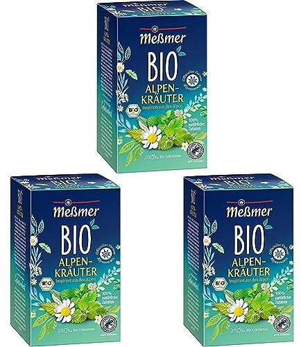 Meßmer Bio Alpenkräuter | 100% natürliche Zutaten | 20 Teebeutel | Vegan | Glutenfrei | Laktosefrei (Packung mit 3)