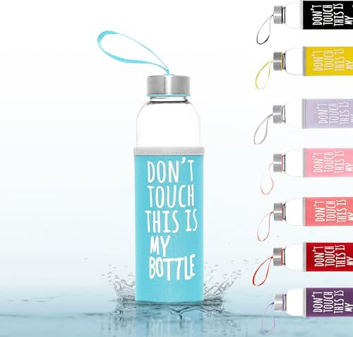 spar-home Glasflasche 500 ml - Trinkflasche Glas Wasserflasche Auslaufsicher Glas Flasche für Büro Sport Studium Schule Kindergarten (Türkis)