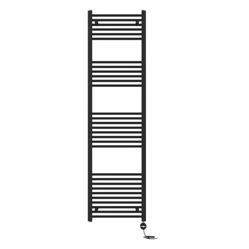NRG Prefilled Straight Electric Towel Rail Black 1800x500mm 800W Touch LCD | Modern Designer Radiator, Prefilled Glycol, IPX4, 2-10h Timer, T-Piece, No WiFi, No Valves