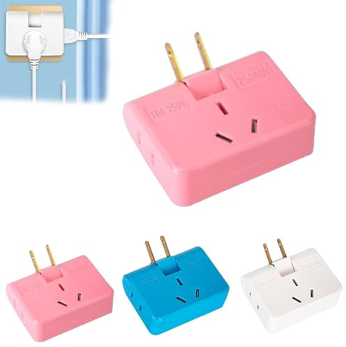 Rotatable Socket Converter, 3 in 1 Extension Plug Adapter Foldable, 3 Way Flat Wall Plug Outlet Extender, 2 Prong Rotatable Socket Mini Plug Adapter (Pink)