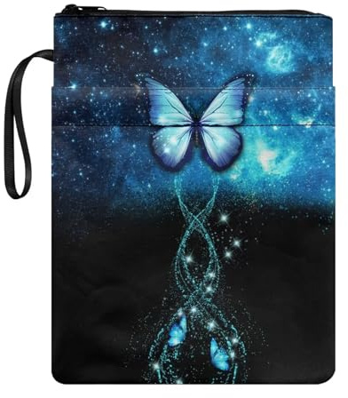 Poceacles Blue Galaxy Books Buchhüllen für Erwachsene und Kinder, Buchumschlag für Taschenbuch, Buchumschlag mit Reißverschluss, Buchumschlag-Tasche, Buchliebhaber-Geschenke, 29,5 x 22,6 cm