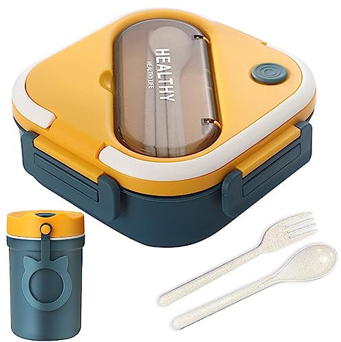 Ayvicco Bento Box With Spoon & Fork, 3 Compartments Carrying Handle Lunch Box for Adults/Children/Students, Lunch Containers for Dining Out, Work, School, Picnic