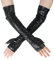Luwint Lange fingerlose Handschuhe, Kunstleder, Ellenbogenlange Ärmel für Kleid, Opernparty, Schwarz (XS-M), Schwarz, Small / Medium