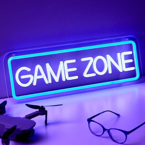 NELUX Neón LED Gaming - Game Zone Luces Neon Decoración Habitación Pared Gaming, Letrero Neon Gamer Lampara Habitacion Juvenil Luz, Cartel Luminoso Decorar Setup. Conexión USB con Regulador.