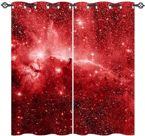 ANHOPE Weltraum Rot Galaxie Nebel Vorhänge mit Ösen Blickdichte Gardinen Thermo Vorhang Blackout Curtain Schlafzimmer Wohnzimmer Kinder Jungen Mädchen Verdunklungsvorhänge 2er Set H 138 x B 117 cm