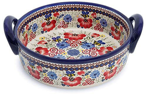 Ceramic Baking Dish For Oven, Small Casserole Dish With Handles, Ceramic Oven Bakeware-bee and flower-round 950ml