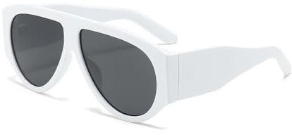 OSAGAMA Vintage Übergroße Sonnenbrille Ovale Pilot Brille Oversized Sunglasses für Damen Herren Schwarz (Weiß)