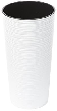 Tall Round Textured Flower Pot With Insert - Indoor Outdoor Garden Planter for Plants (White, 30cm x 57cm)