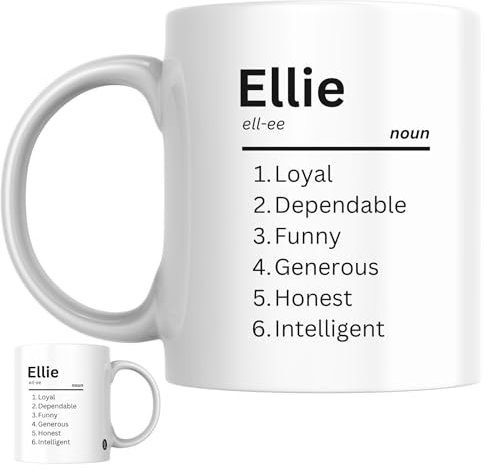 Designs of note! Ellie Definition Mug | Funny Personalised Name Meaning Coffee Cup for Her | Novelty Gift for Women or Girls Called Ellie (Black)