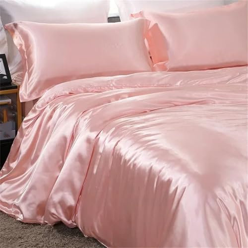 Fjnbbiot 4Pcs Satin Bedding Set Duvet Cover Pillowcase King Queen Size Comfortable Bed Set Bed Covers Sheet rose gold Flat Bed Sheet#King Size 3pcs