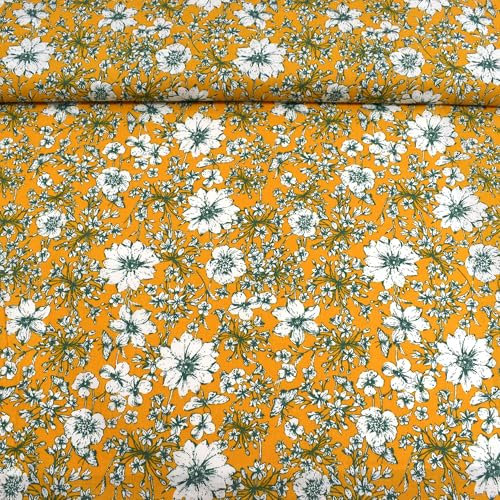 MAGAM-Stoffe Blumen Baumwollstoff aus Frankreich OEKO-TEX Meterware ab 50cm (Alya gelb | 145g/160cm)