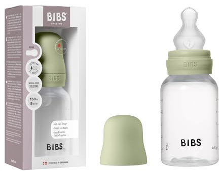 BIBS Baby Bottle 150 ml Silicone Nipple - Anti-Colic, BPA-Free, Round Nipple, Slow Flow, Lightweight & Easy to Clean, Suitable for Newborns 0+ Years - Sage