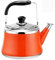 Wasserkessel aus Edelstahl, 5 l, mit Anti-Hitze-Griff, Pfeife, Teekessel, Orange