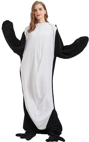 Olivia Rocco Animal Oversized Wearable Blanket Hooded Fleece Hoodie Blankets with Sleeves Soft Warm Extra Long Plush Winter Sweatshirt Loungewear One Size, Penguin