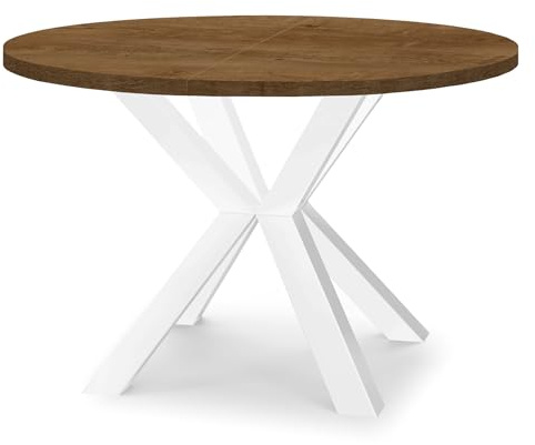 Dekori Möbel Runder Ausziehbarer Tisch für Esszimmer RAL mit Holzbeinen, Skandinavischer Stil, Durchmesser Varianten von : 90 bis 220 cm (Eiche Lefkas/Weiß, 110/160 cm)