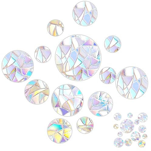 52 Stück Prism-Fenster-Abziehbilder suncatcher sticker Vogelschutz Regenbogen Fensterfolie Kreisförmig Sonnenfänger Sticker Dekoration für Stoppt Vögel Türfenster Esszimmer Schlafzimmer