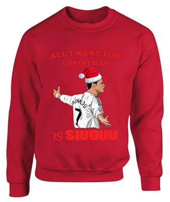 All I Want for Christmas is Siuu Xmas Jumper Kids Ronaldo Football World Cup Sweater Sport Lover Gift Unisex kids Adults Sweatshirt (Red, 5 Years)