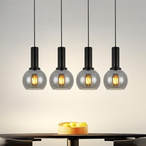 CBJKTX Pendelleuchte Esstisch Hängelampe Glas -4 Flammig Hängeleuchte Vintage Esstischlampe E27 Retro Hängend Esszimmerlampe Höhenverstellbar Pendellampe für Schlafzimmer Bar (ohne Leuchtmittel)