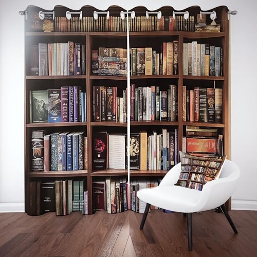 Sobhdga Vorhang Blickdicht Bücherregal Bibliothek, Lernen Bücher Gardinen mit Ösen 2er Set, Vorhänge Pädagogischer, Thermovorhang Kälteschutz für Wohnzimmer Schlafzimmer H 214 x B 66 cm