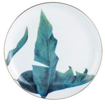 1 Plato de Cena de cerámica con diseño de Hojas Verdes, Plato de Hueso de 8 Pulgadas