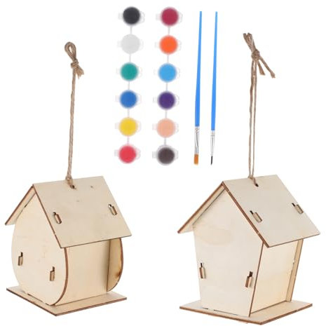 NAMOARLY 2sets Boys and Kit DIY Painted Bird House Toy Educational Woodcraft Puzzle Bird House for Boys and Girls