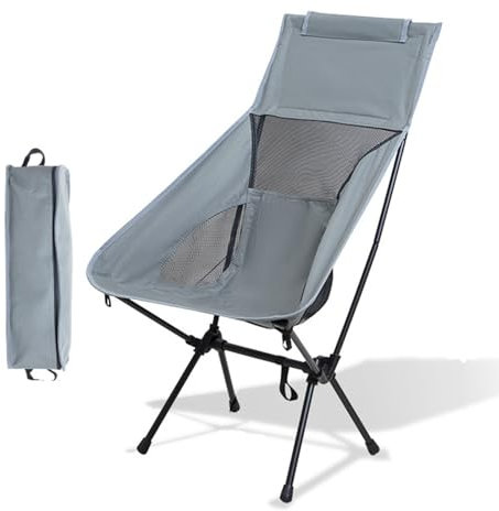 YJSGNMZA Tragbarer Campingstuhl Mit Hoher Rückenlehne, Klappstuhl Mit Aluminiumrahmen, Leicht, Kompakt Mit Tragetasche, Klappstuhl Für Rucksackreisen Für Reisen, Wandern, Angeln,Grau