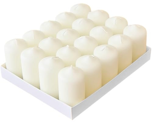 Horeca Candles - Bougies Piliers - Ivoire - Ø 4 x 7 cm - Lot de 20 Bougies Décoratives pour la Maison - Longue Durée 12 Heures - Cire Non Parfumées - Pour la Maison, Mariage, Fêtes et la Restauration