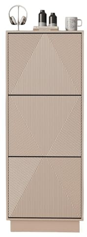 UEV Schuhschrank mit 3 Klappen, Schuhkipper schmal für Flur (Moka) | 50x24x131cm Schuhkommode Schuhregal mit Verstellbaren Trennwände & Kippschutz & Push to Open