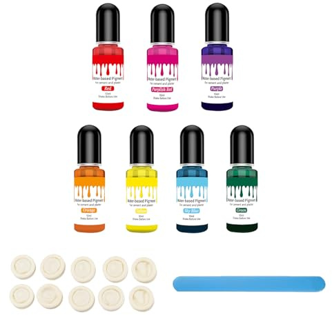 Canollo 7 Farben Farbpigmente für Gießpulver Beton Gips je 10ml, Gießpulver Beton Gips Farbe Zementfarbe Paint, Hochkonzentrierte Farbpigmente für Modellbau, Flüssig Gipsfarbe für Keramik