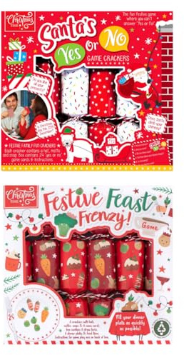 YöL Pack of 12 Christmas Crackers with Yes/No & Festive Feast Games – Fun Novelty Xmas Table Crackers for Family Party Entertainment Adults