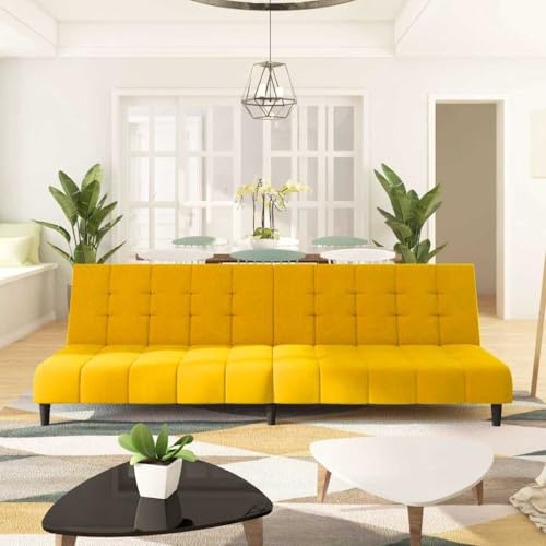 Massbinet Klappbares Couch Sofa mit Schlaffunktion Bettsofa mit Großer Wohnzimmer Schlafzimmer Heimkino Gästezimmer Schlafsofa 2-Sitzer Gelb Samt