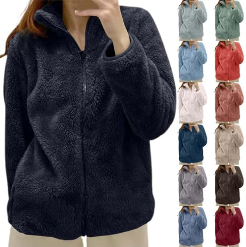 Generico Felpa Pile Donna Con Zip Invernale Caldo Sweatshirt In Comoda Taglie Forti Giubbotto Fine Fleece Morbido Autunno Felpe Trekking Pesante Teddy Casual Sportiva Cerniera Giacca