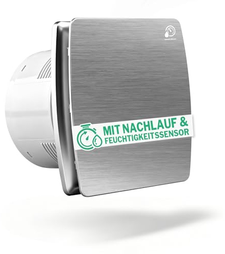 Leiser Badlüfter 100mm, Mit Feuchtigkeitssensor & Nachlauf, Abluftventilator Wandventilator mit Rücklaufklappe, Lüfter f. Bade Küche WC, Decke & Wandmontage [Energieeffizient 12W, 95m³/h, 34dB] Silber