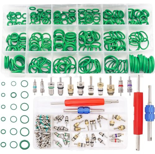 Whychstore Kit de noyau de valve de climatiseur de voiture, 372 pièces R12 et R134a de rechange pour JETTA MERCEDES BENZ, avec boîte de rangement organisée