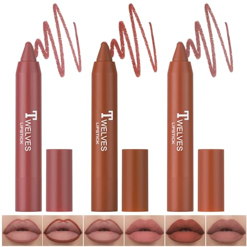BUTBU Rossetto, 3 Pezzi Rossetto Matita, Rossetto Matte, Formula Extra-morbida, Lunga Durata, Finish Satinato, Ricco Colore, Idratante, Formula Vegana