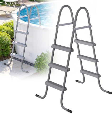 YZNAHRE Poolleiter 2 Stufen, Aufstellpool Leiter mit rutschfesten Kunststoff-Trittstufen & stabilem Handlauf, bis 130 kg, für Pool bis 110 cm, Grau