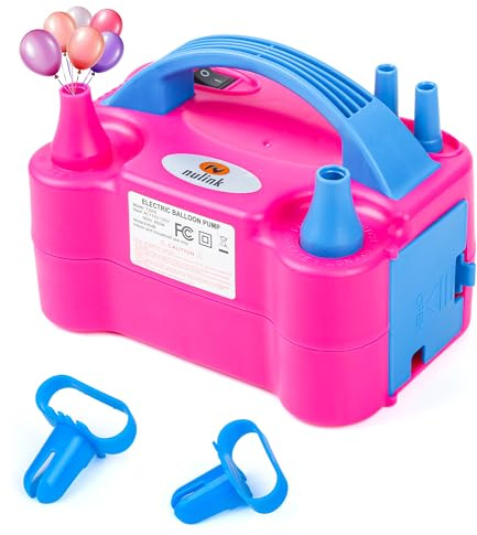 NuLink Electric Portable Dual Nozzle Balloon Blower Pump Inflation for Decoration, Party, Sport [110V~120V, 600W, Rose Red]
