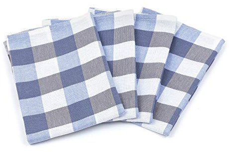 Zestri 4er-Set Geschirrtücher - Made IN EU - 100% Baumwolle - Kariert Geschirrhandtücher Saugstark Blau | 50 x 70 cm
