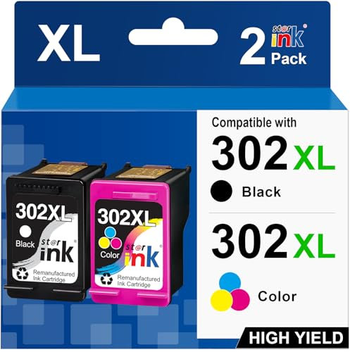 Starink 302XL Kompatibel für HP 302 Druckerpatronen,Hp 302 XL Multipack für HP Envy 4525 4520 4524 4527,HP Officejet 3830 4658 3831 3833 3834,HP Deskjet 3630 3636 3633,(1 Schwarz, 1 Farbe)