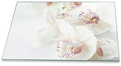 decorwelt Herdabdeckplatte Ceranfeld 1 Teilig 80x52 Blumen Weiß Kochplatten Glas Induktion